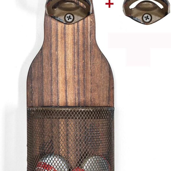 Vintage Wooden Wall Mounted Bottle Opener with Cap Catcher for Beer Lovers - Picture 1 of 7
